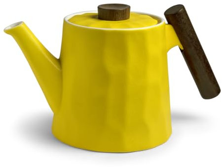 TeaLogic Teekanne aus feinem Knochenporzellan mit Griff aus Rosenholz, 1,2 l, Farbe Gelb