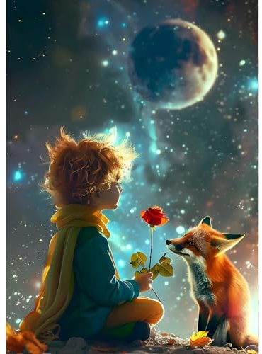 QINRUBB DIY Weltraum Diamond Painting Erwachsene, 5D Prinz Diamant Painting Bilder Anfänger, Fuchs Runder Vollbohrer Diamanten Malerei Stickerei Kreuzstich Geschenke Home Wand Dekor 30x40cm
