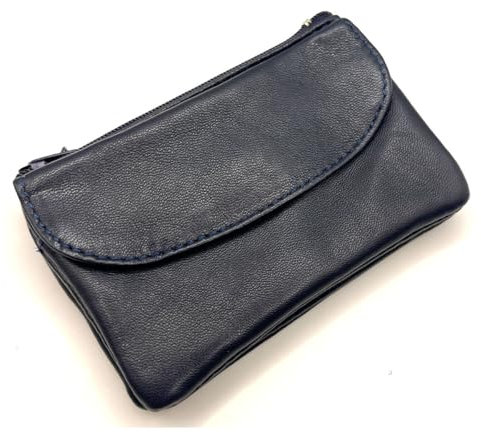 Charmoni - Portefeuille Homme - Porte Monnaie - Multi Poches - Fermeture éclaire - en Cuir véritable - Classique complèt (Bleu Marine)
