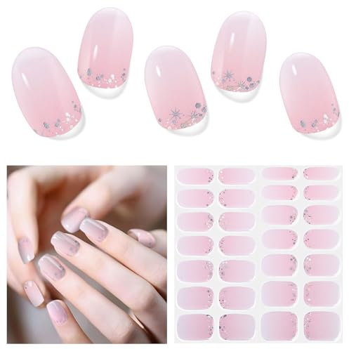 DUKASOU Gel Nail Stickers,28 Pcs Semi Cured Gel Nail Strips UV Light/LED Lamp Required,Long Lasting Polish Stickers Self Adhesive,Easy to Apply Remove(Shattered Gem)