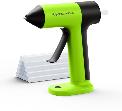 Tilswall 4V Heißklebepistole, 2000mAh Typ-C wiederaufladbar, schnelles 30s Vorheizen mit 20 Klebestiften (20x140mm), ideal für Heimwerker, Hausreparaturen und die Herstellung von Geschenken - Grün