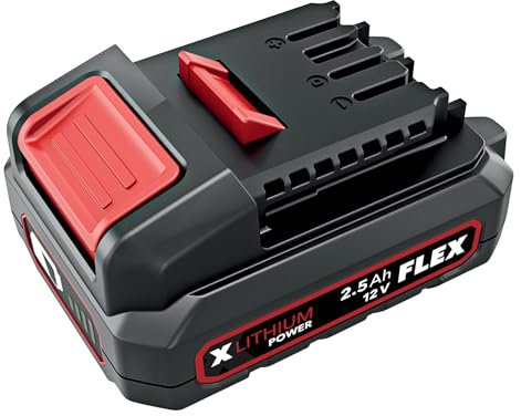 FLEX Akku-Pack Li-Ion 12 V, 2,5 Ah, Werkzeugakku mit Ladezustandsanzeige, EMS-Schutz und Staub-/Spritzwasserschutz, Ersatzakku 532290