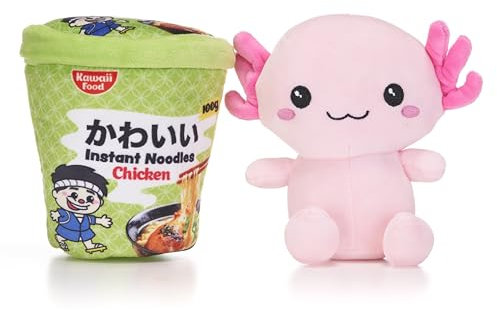 Kawaii Kuties 6.5” / 17cm Axolotl Plush in a Ramen Noodle Pot Soft Toy