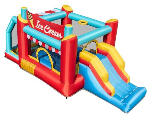 GOPLUS Castillo Hinchable para Niños 475X219X198CM con Tobogán, Casa de Rebote y Piscina de Bolas, Área de Juegos Versátil con Canasta de Baloncesto, Ricos Accesorios, para Niños de 3+ Años