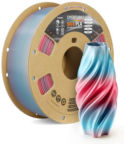OVERTURE Silk PLA Filament 1,75 mm Vaporwave, 1kg | Mehrfarbig | Farbenreich • Seidige • Kaschiert Schichtlinien • Gleichmäßige Extrusion • Geringer Verzug • ±0,02 mm • FDM-kompatibel