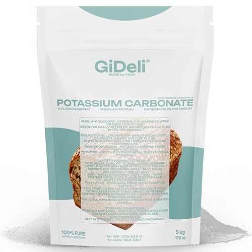 GiDeli Kaliumcarbonat Pottasche 5 kg - Lebensmittelqualität zum Backen | Traditionelles Triebmittel für Lebkuchen und Flachgebäck, auch für Sauerteig und Kaliseife