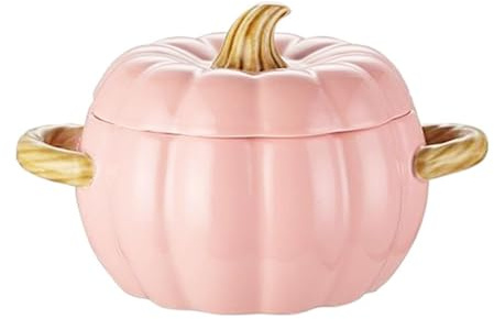Suppenschüssel mit Henkel, Kürbis Topf Kochtopf, Kürbis Topf Induktion Keramik serviert Backschalen, Kochtopf Kürbisform Behälter Mit Deckel Halloween-dekor, Stockpot (Rosa, Große Größe)