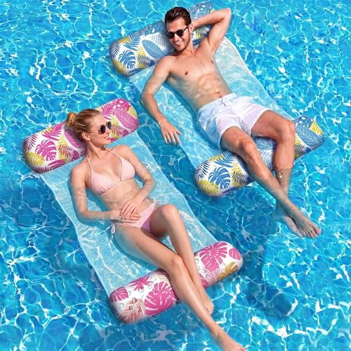 Wincany Bouee Piscine Gonflable XL Lot de 2, Matelas avec Filet pour Adulte, Bouee Piscine Adulte, Hamac Aquatique Idéal pour Plage, Mer, Vacances d'Été et Loisirs