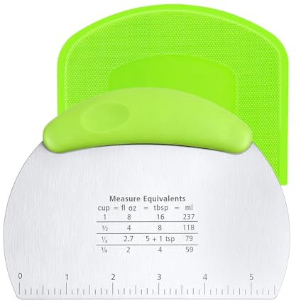 AOOTE Dough Scraper Cutter, 2 Pcs Dough Scrapers Set with Handle and Measuring Scale, Stainless Steel Doughs Scraper, Plastic Doughs Cutter for Pizza,Pastry,Bread,Baking,Cream,Smoother, Green