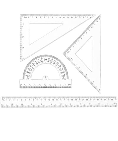 YIPFEN Juego de Geometría 4 Piezas, Regla Transparente 30 cm, Transportador de Ángulos 180°, Escuadra y Cartabón, Marcas de Alta Precisión para Escuela, Universidad y Dibujo Técnico
