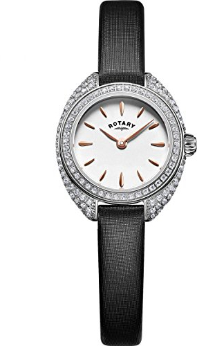 Rotary Damen Quartz Armbanduhr mit weiß analog Zifferblatt und schwarz Lederarmband Armband LS05087/02