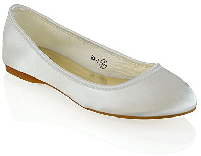 ESSEX GLAM Womens Bridal Shoes Satin Flower Girl Ladies Wedding Prom Satin Flat Pumps Size 3-9