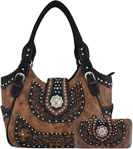 Western Style Berry Conchos Cowgirl Country börse Crossbody Handtaschen Damen Schultertaschen börsen Set Braun
