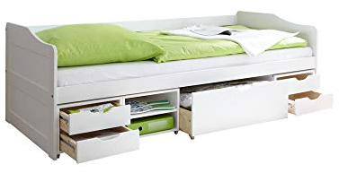 Sofabett Funktionsbett mit Schubkasten Marlies Kiefer massiv Weiss