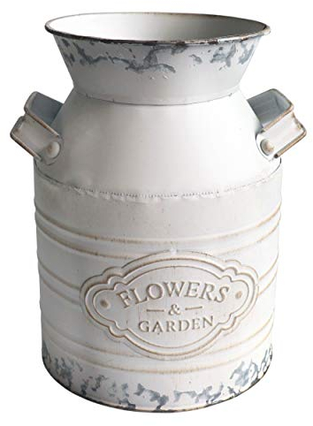 MISIXILElgs Vintage Industrial Farmhouse Shabby Chic Flowers Metal Vase Galvanized Can Milk Jug French Buckets Home Decor Planter Vase with Handle