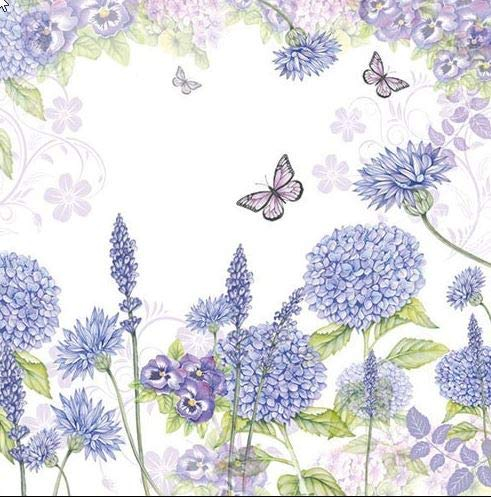 20 Servietten Wildblumen in flieder als Tischdeko mit Blumen für den Frühling und Sommer 33x33cm