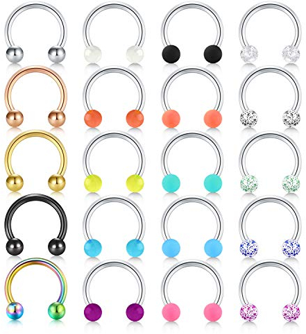 Rajnard 20er Septum Piercing Nasenpiercing 16G 8mm Hufeisenring aus Chirurgenstahl mit Kugel Kreativer Ball Nasenringe Lippe Tragus Helix Piercing schmuck Frauen Männer