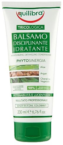 Equilibra Capelli, Balsamo Disciplinante Idratante, Migliora la Pettinabilità, Elasticizzante, Volumizzante, Rinforzante, a Base di Aloe Vera, Olio di Cocco, Olio di Macadamia, 200 ml