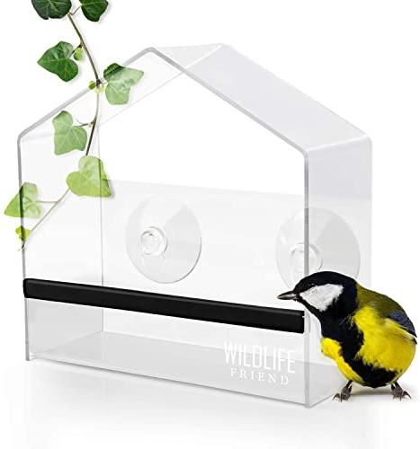 WILDLIFE FRIEND | Fenster Futterhaus für Vögel I Transparent mit Saugnäpfen I Vogelhaus, Futterspender, Vogelfutterhaus für Meisen, Spatzen & Wildvögel [Smart]
