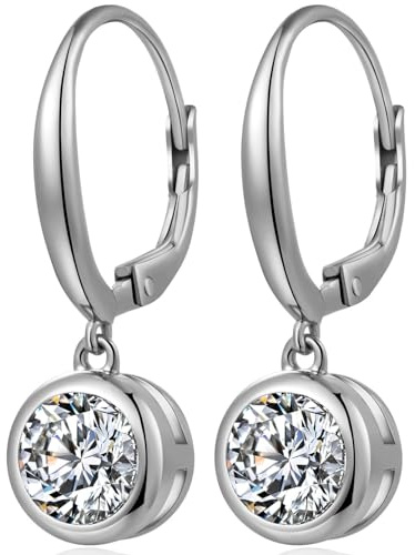 Jiamiaoi Weißegold Überzogen Ohrringe Hängend Damen Tropfenohrringe Ohrhänger mit Stein Hängende Ohrringe Silber Creolen mit Zirkon Hänger-Silber/Rosegold