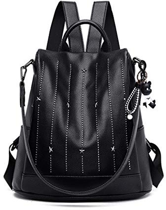BUKESIYI Damen Tasche Rucksack Handtasche Frauen backpack Klein Anti Diebstahl Schulrucksack Laptop Weekender PU Leder DE78209 Schwarz V1