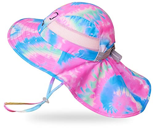 Basumee Kinder Sonnenhut Mädchen Sommerhut Strohhut Baby Sommermütze Bademütze mit Verstellbare Träger Cap 2-9 Jahre