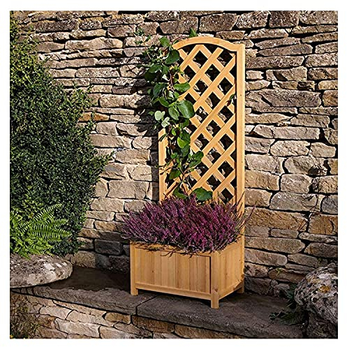 tradefirst Freestanding Wooden Planter Box With Trellis, Rectangular Flowerpot With Lattice, Climbing Plants Trough, Flower Raised Bed Outdoor Garden Lattice Planter (H120cm x W45cm x D30 cm)