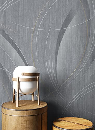 NEWROOM Tapete Grau Vliestapete Leicht Glänzend - Mustertapete Glamour Silber Gold Muster Linien Schimmer Metallic inkl. Tapezier-Ratgeber