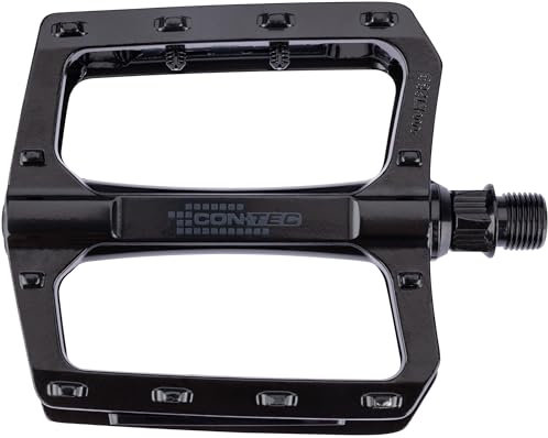 CONTEC Fahrradpedal A-Grind, Schlankes Aluminium Pedal mit Reflektoren & robuster Boron-Stahl-Achse, für MTB, Trekkingrad, Urban-Bike & E-Bike, Paar, Schwarz, 9/16, rutschfest & stabil