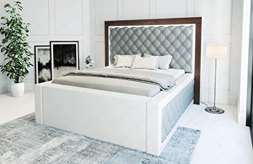 Sofa Dreams Wasserbett Varese mit beheizbarer Wasserbettmatratze und kompletter Technik LED Beleuchtung 140x200 160x200 180x200 200x200 200x220 (160 x 200 cm, Grau-Weiß)