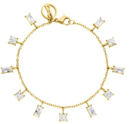 Purelei® Powder Armband (Gold, Silber), Damen Armband aus langlebigem Edelstahl, Wasserfester Schmuck mit kleinen Schmuckstein-Anhängern (Zirkonia), 16-19 cm Länge verstellbar (Silber) (Gold)