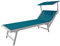 TEMPO STYLE - Lettino Mare Professionale in Alluminio L-Mediterraneo | Pieghevole con Tetto Parasole, Rivestimento in Textilene, Ideale per Spiaggia, Piscina e Giardino (Verde/Bianco)
