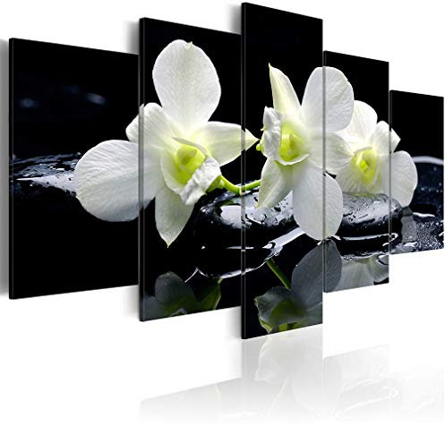 decomonkey Bilder Blumen Orchidee 150x75 cm XXL 5 Teilig Leinwandbilder Bild auf Leinwand Wandbild Kunstdruck Wanddeko Wand Wohnzimmer Wanddekoration Deko Natur Spa Zen