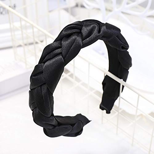 Headband Satin Silk Hair Accessories for Women Twisted Knot Bandana Hairbands. UK Seller. (Black)