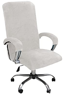 ADPON Velvet Office Chair Cover with Arm Covers Stretch Computer Desk Chair Covers Universal Boss Swivel Chair Covers Gaming Chair Covers (Large,White)