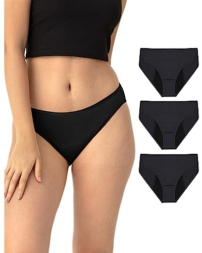 Neione Periodenunterschwäsche Mittlere Blutung Perioden Unterwäsche Menstruation Unterhosen Panty Damen Postpartum Brazilian Slip 3er Pack Schwarz XL