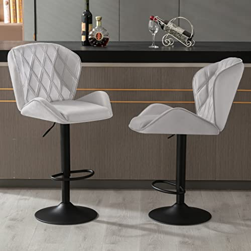 Fantasylab 2 Barhocker Tresenhocker, Gute gepolstert, Höhenverstellbar, Drehbar, Höhenverstellbar, 360° Drehbar,mit Rückenlehne und Fußstütze Belastbarkeit 120kg, 2 x Hocker in Grau