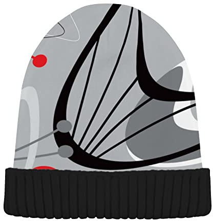 Mid Century Modern 1950 Style Vintage Retro Atomic Herren Neuheit Beanie Mütze Damen Winter Strickmütze Schwarz, Schwarz , 62