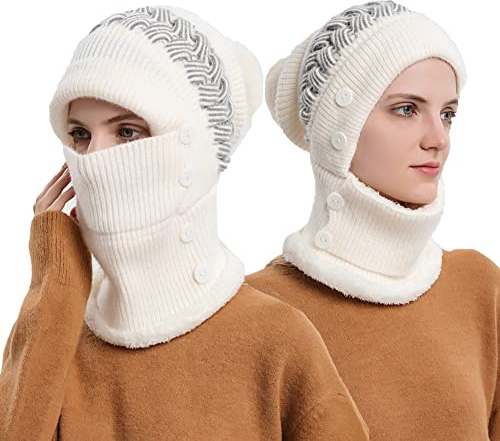 YAMEE Sturmhaube Damen Balaclava Fleece,Wintermütze mit Winterschal Damen,Strickmütze Schal Set Winter Warm Skimütze Gesichtsmaske für Outdoor Sport