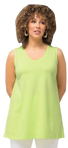 Ulla Popken Top, línea A, Cuello de Pico, sin Mangas Verde Lima 62+ 807291403-62+