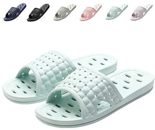 COZYAREA Shower Shoes Quick Dry Non-Slip Bathroom Slippers for Men Women Dorm Home Slides Light Blue Size 7.5-8 Women/6.5-7 Men