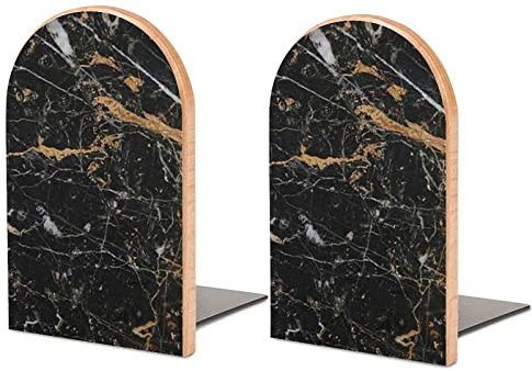 2 pièces Serre-Livres, Serre-Livres en marbre doré-Noir pour étagères Support de Livre décoratif pour Livres Lourds/fichiers de Bureau/Magazine