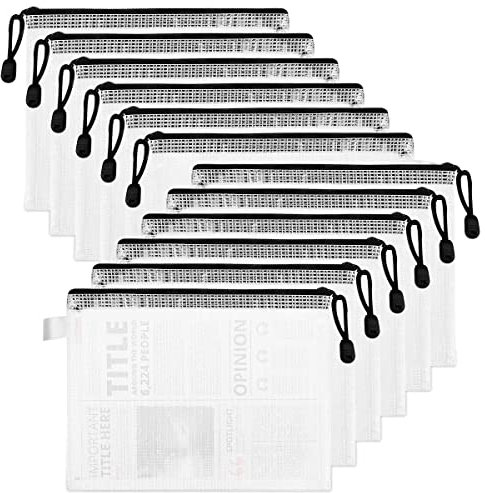 Buste Portadocumenti A5,Buste con Cerniera,12 Pezzi Buste Plastica Richiudibili per Documenti,Ricevute,Cosmetici,Materiale Scolastico