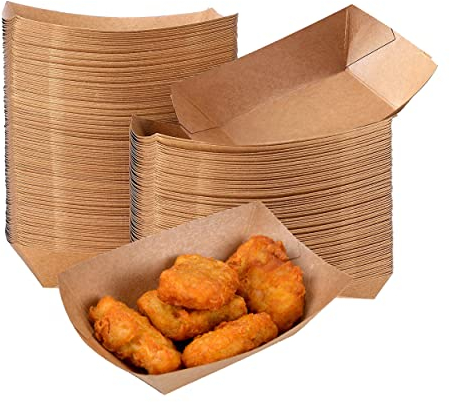 100 Pack Paper Food Boats, 1LB Disposable Paper Food Trays,Grease-Proof Sturdy Food Trays Small for Hot Dog Nacho Fast Food,Kraft Snack Food Serving Trays for Party, Concession Stands