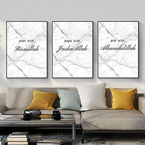 JNAOZI Luxus Liquid Marble Prints Bild，Islamische Wandbilder, islamische Wandkunstdruckbilder für Schlafzimmer Drucken Posterbild Kunstwerke,Ohne Rahmen (stile 2,40x60cm*3)