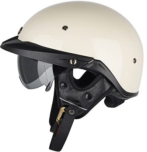 Casco Jet Vintage Demi Caschi Cromwell con Lente Solare a Discesa Visiera Motociclo Aperto Faccia Casco Jet Moto Scooter Omologato DOT/ECE Classic Casco Scodella Uomini E Donne, Bianco-S(55~56cm)