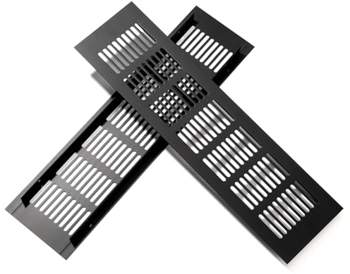 Griglia di Ventilazione Rettangolari Griglia d'aria Alluminio Griglie D'Aerazione per Sfiato di Porte Armadi Scarpiere 30x8cm Nero 2 Pezzi