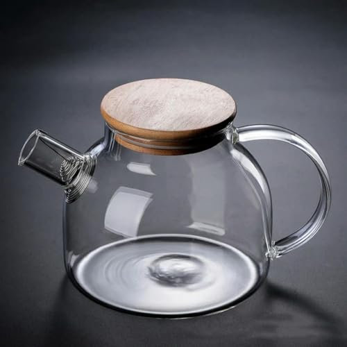 Jarras de agua de vidrio grandes de 1l/1,8l, tetera de vidrio transparente con capacidad, tetera de flores gruesa resistente al calor para el hogar con cubierta de Bambú