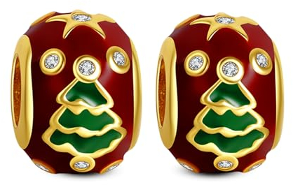 Annmors Christmas Tree Stopper Charms Abalorios Colgante Cuentas Plata Ley 925 con Circonita Compatible Europeo Pulsera Collar,Navidad,San Valentín,día de la madre,regalo para mujeres niñas 2 piezas