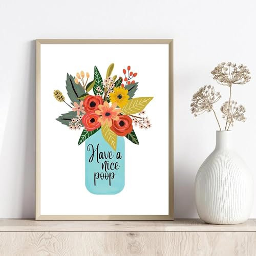 „Have A Nice Poop“-Blumen, Blumengemälde, Bilder, Lustige Badezimmer-Dekoration, Poster, Leinwand, Wand-Kunstdruck, Vintage-Toilettendekoration 21X30Cm Kein Rahmen
